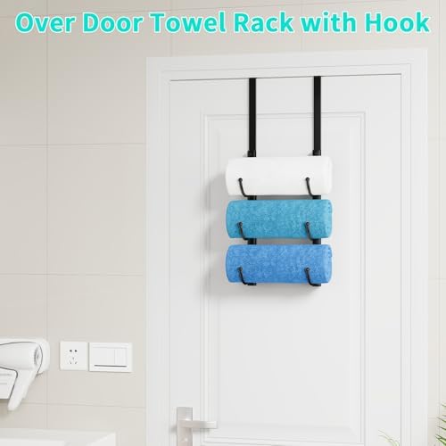 HapiRm Rolled Towel Racks for Bathroom - 3-Tier Over The Door & Wall Mounted Bathroom Towel Storage, Hanging Metal Organizer for Towels & Bath Sheets, Space Saving Rack for Bathroom, Camper, RV, Black - Image 5