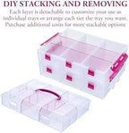 MyGift 11 Inch Clear Arts and Crafts Stackable Container, Sewing Supplies Storage Organizer Case with Pink Accents, 24 Customizable Compartments, and 6 Drawers with Removable Dividers - Image 2