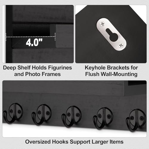 Lwenki Key Holder Wall Mount, Entryway Key and Mail Holder with 7 Sturdy Hooks for Sunglasses, Dog Leash, Decorative Wall Shelf with Mounting Hardware, 15”W x 6.7”H x 4.2”D - Image 3