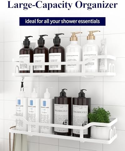 Kitsure Shower Caddy, Adhesive Shower Organizer, X-Large, White - Image 4