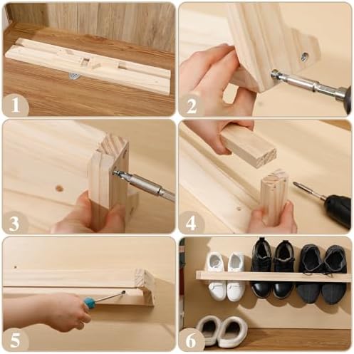 Wenqik 4 Pcs Wall Mounted Wooden Shoe Rack Wood Wall Hanging, Wood Color - Image 3