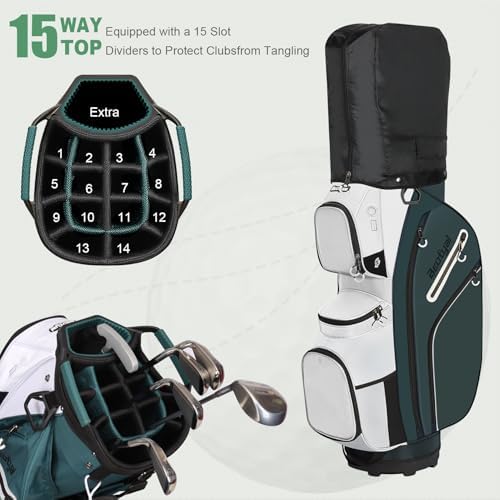 15 Way Golf Cart Bag with Organizer Top, Golf Club Cart Bag for Men - Image 2
