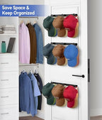 KIMBORA 4 Packs Hat Rack for Wall, Hat Organizer for Baseball Caps Holds 36 Hats, 3 Mounting Options Hat Hook Hanger, Strong Baseball Hat Holder Storage, Cap Display for Door, Room, Closet (Black) - Image 6