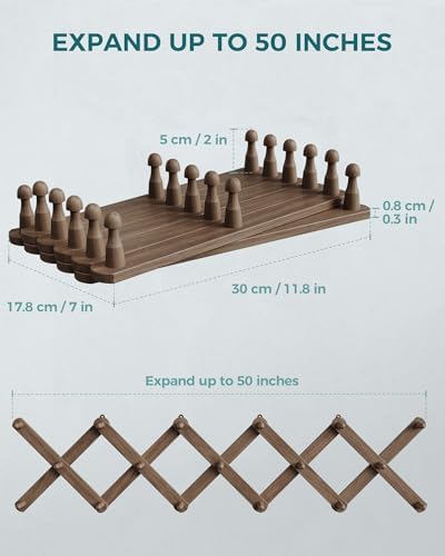 OROPY Accordion Wall Hanger with 17 Pegs, Expandable Wooden Coat & Hat Rack - Image 4