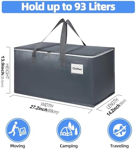6 Pack Extra Large Heavy Duty Moving Bags with Reinforced Zipper & Wide Carrying Handles, Large Capacity Storage Totes for Clothes Packing, Apartment Moves & Home Organization, Grey - Image 2
