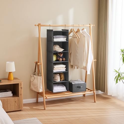 MAX Houser 6 Tier Shelf Hanging Closet Organizer,2 Pack, Grey | Dorm Room Essentials with 2 sturdy hooks, foldable lightweight fabric closet storage, space-saving design for Bedroom - Image 5