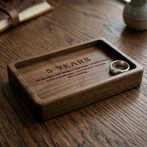 La Boda Wooden Jewelry Dish - Engraved Catchall Tray for Rings & Watches - Unique for Him, Her, Husband, Wife - Decorative Rectangle Jewelry Tray & Holder (5.5 x 3.4 in) (03-5 Years Anniversary) - Image 2