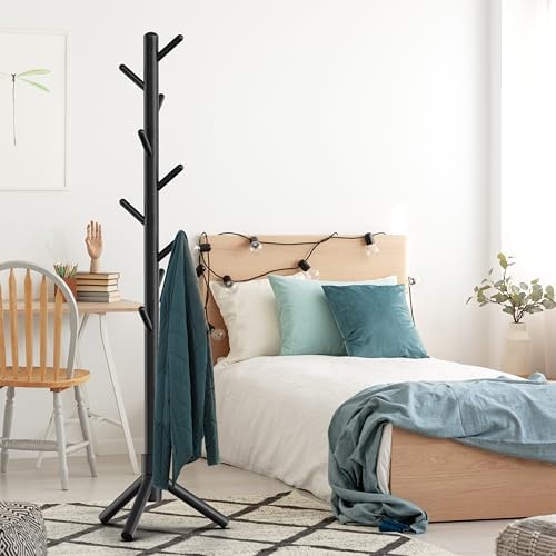 Simple Houseware Wooden Coat Rack Stand, Hall Tree with 9 Hooks, Black - Image 4
