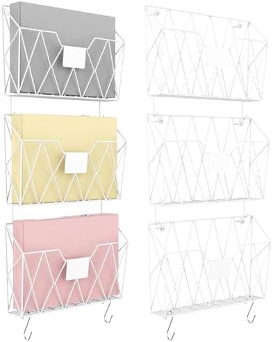 YBING Wall File Organizer 6 Pack Mesh Wire Hanging File Holder, White by YBING