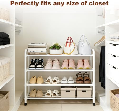 KANAV 4-Tier Expandable Shoe Rack, Heavy Duty Adjustable Metal Shoe Organizer for Closet, Entryway & Mudroom, Freestanding, Tool-Free Assembly, White - Image 6
