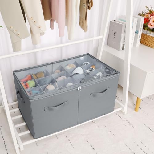 TOPIA HOME Shoe Organizer for Closet, Foldable Shoe Box with Adjustable Dividers and Clear Cover, Space Saving Shoe Storage Organizer Cabinet with Reinforced Handles, Fits 20 Pairs, Gray, TP10G - Image 4