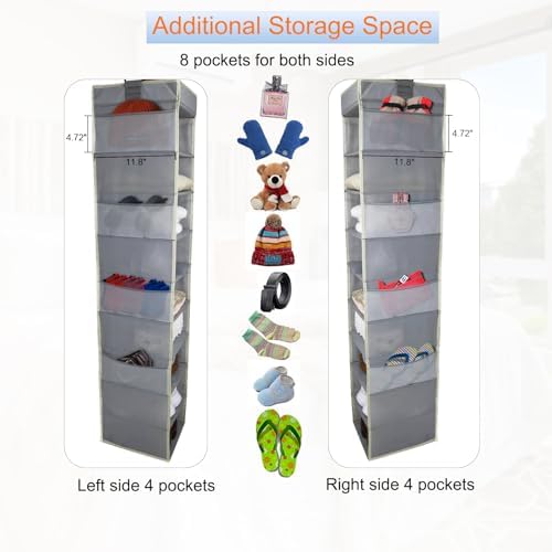 Large-Sized Hanging Shoe Organizer 10-Shelf, Sturdy Hanging Closet Organizer with 8 Side Pockets, Wider Hanging Shelves for Storage Shoes Clothes Jeans Shirts Toys, Grey - Image 4