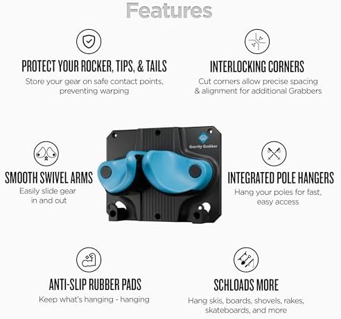 Gravity Grabber, The OG - Ski & Snowboard Wall Mount, Indoor Garage & Home Storage Organizer, Damage-Free Grip, Holds Skis/Boards/Poles/More, Space-Saving Premium Gear Rack, (Cyan 1-Pack) - Image 4