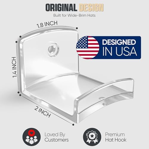 Modern JP Adhesive Hat Hooks for Wall (12-Pack) - Cowboy Hat Rack, Wide Brim Hat Organizer, Strong Hold Hat Hangers for Wall - Clear - Image 5