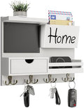 Farmhouse Key Holder for Wall with Mail Organizer - Easy Installation Wall Mount Organizer, Includes Chalkboard, Drawer, Wallet Holder & 4 Double Hooks, Ideal for Entryway, Quick Access - White by Dvobez