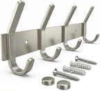 Coat Rack Wall Mount – Brushed Nickel 12 Inch Stainless Steel Hook Rail with 4 Heavy Duty Double Coat Hooks – Wall Mounted Coat Hanger for Entryway, Bathroom, Bedroom, Towel, Hat Organizer by SAYONEYES
