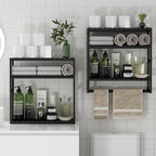 PPN Towel Rack Bathroom Storage Shelves Over The Toilet with Towel Bar 100% Bamboo Adjustable Height Floating Shelf Wall Shower Shelf for Small Space Bathroom Kitchen Multi Usage (Black-2Pack) by PPN