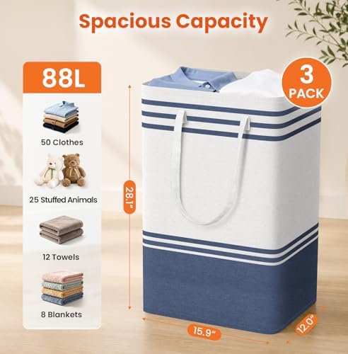 TranquilRelax 3-Pack Laundry Basket, Laundry Hamper, Blue-88L - Image 2