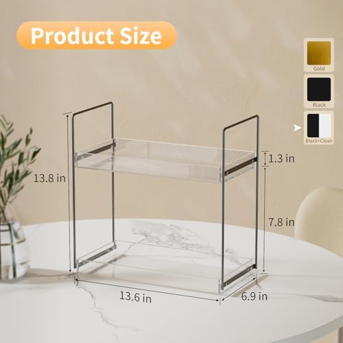 NPPLUS 2 Tier Bathroom Counter Organizer Matte Black+Clear Acrylic Vanity - Image 2