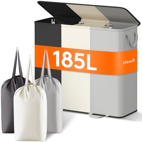 Lifewit Laundry Hamper with Lid, Removable Laundry Bags, Black&White&Gray by Lifewit