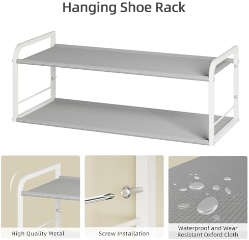 Wall Mounted Shoe Rack, Carbon Steel Shoe Organizer with Removable Oxford Cloth, Non-Slip Space-Saving for Entryway Closet Bedroom, White - Image 4
