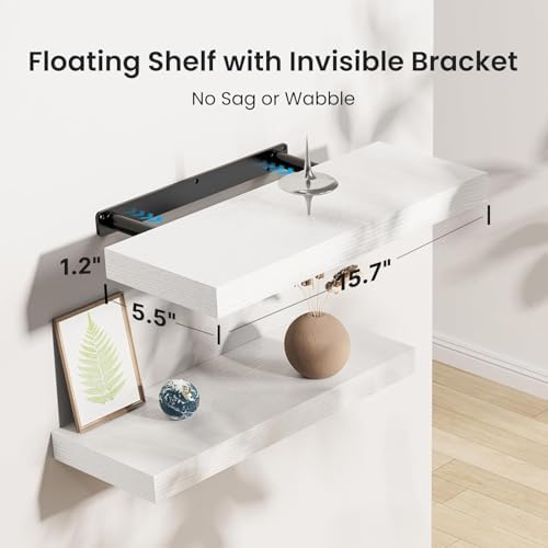 AMADA HOMEFURNISHING Floating Shelves, Wall Shelves for Bathroom/Living Room/Bedroom/Kitchen Decor, White Shelves with Invisible Brackets Set of 3 - AMFS08 - Image 3