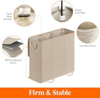 Lifewit Triple Laundry Hamper with Lid, Removable Laundry Bags, Beige - Image 3