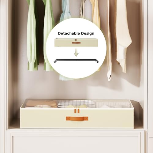 LAMU Under Bed Storage with Wheels, 2 Pack Under Bed Storage Containers with Clear Lids & Label, Rolling Under Bed Drawers for Clothes, Shoes, Blankets, Beige - Image 5