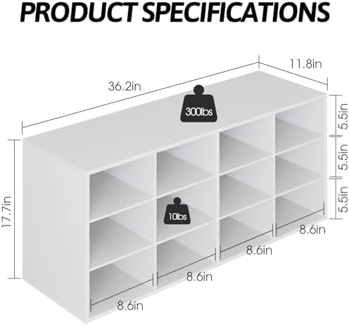 Garden 4 you Shoe Storage Bench, Cubby Shoe Rack with 12 Cubbies, 3-Tier Wood Shoe Rack Organizer, Shoe Organizer Cabinet for Entryway, Hallway, Closet and Garage, White - Image 3