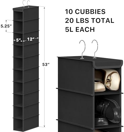 Simple Houseware 10 Shelves Closet Hanging Shoe Organizer, Black | Dual Metal Hooks, Holds Up to 20 lbs, for Narrow Space - Image 2