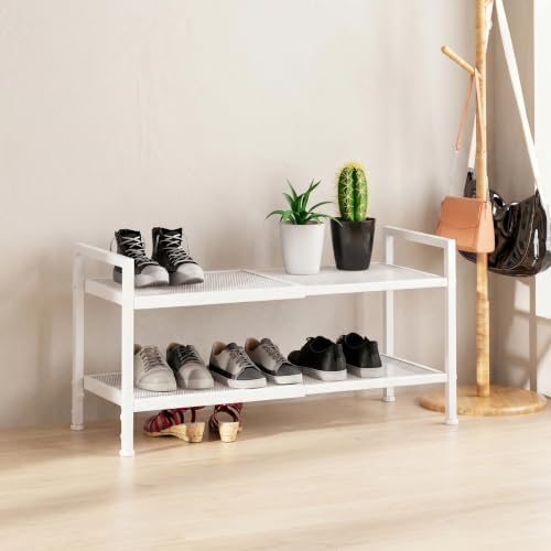 Expandable Shoe Rack for Closet, Entryway, Shoe Storage, 2-Tier, White - Image 5