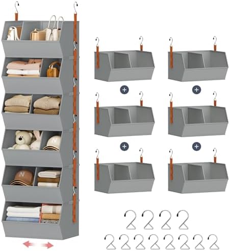 Hanging Closet Organizer Extra Large, Clothes Hanging Shelves for Closet with Divider, Collapsible Closet Storage System, Fabric Storage Bins for Home, Dorm, Rv, Sweaters, Handbags, Underwear, Sock by DiMJ
