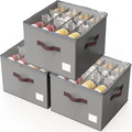 Criusia Shoe Organizer for Closet, 3 Pack Shoe Organizer with Transparent Cover and Sturdy Handles, Closet Shoe Storage for Sneakers Sandals Slippers, Fit 12-16 Pairs, Gray by Criusia