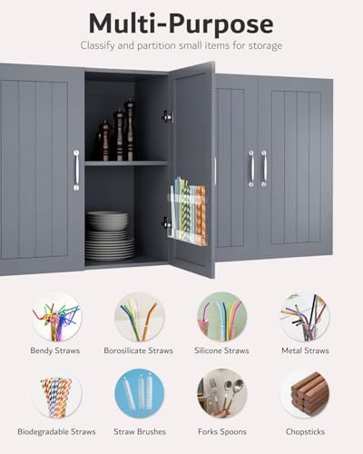Upgraded 9.5'' Large Acrylic Straw Holder for Cabinet Door, Adjustable Space-Saving Straw Organizer Storage Dispenser for Cabinet with Ultra Sticky Adhesive Strips, 2-Part Rack, Drainage Holes - Image 6
