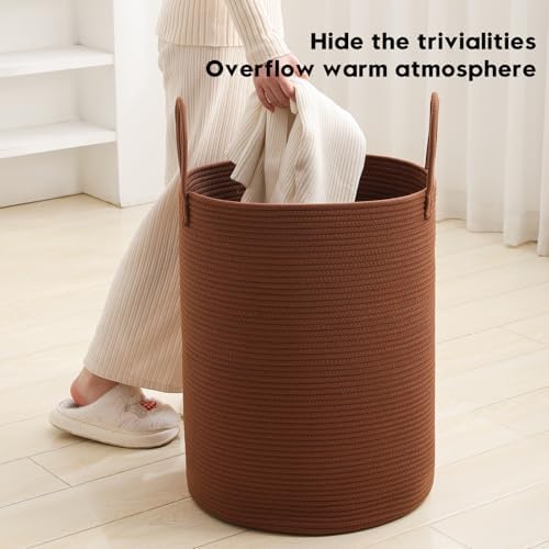 Laundry Basket Hamper Tall Rope Storage Woven for Blanket toys Dirty Clothes in Living Room Bathroom Bedroom (Dark Brown, 100L/26.4Gal) - Image 2