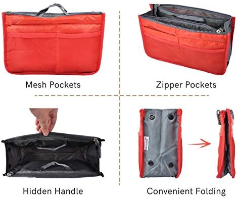 Vercord Purse Organizer Insert for Handbags Bag Organizers Inside Tote Pocketbook Women Nurse Nylon 13 Pockets Red Small - Image 4