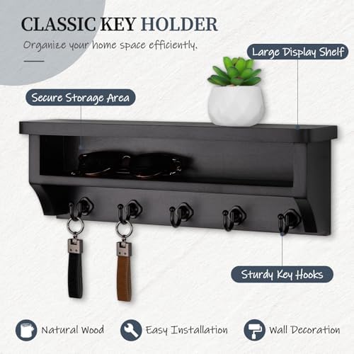 Nekon Key Holder Wall Mount, Wall Organizer Shelf with 5 Key Hooks - Image 2
