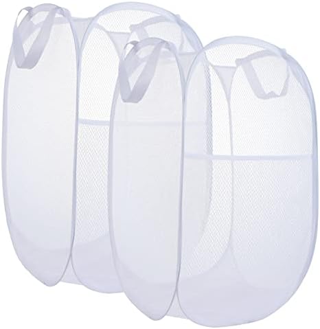 2 Pack Laundry Basket,Foldable Mesh Popup Laundry Hamper with Durable Handle,Easy to Open and Fold for Dorm, Laundry Room, Bedroom, RV(White+ White)… by LVXINLI