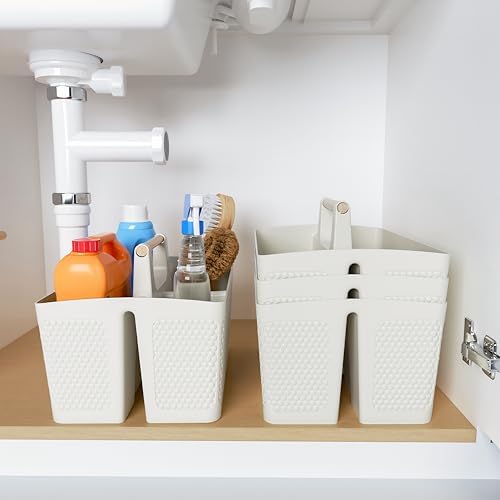 Shower Caddy Portable and Cleaning Caddy Organizer for Bathroom, Kitchen,Toiletries Storage, Caddy organizer with handle, Rust-Resistant, Durable Material(Milky White, 9.36"L×7.73"W×7.24"H) - Image 6