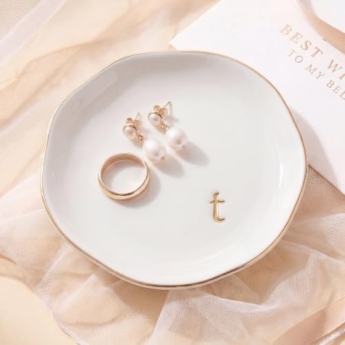 Ceramic Jewelry Tray, White Initial T Personalized Jewelry Dish by GIVITASOT