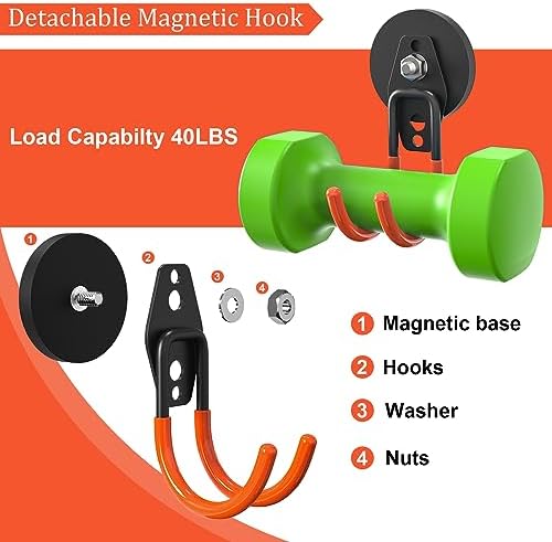 Heavy Duty Magnetic Garage Hooks, 4 Pack 2.59 Inch Large Neodymium Magnet Hooks Magnetic Storage Utility Hooks for Power Drill, Garden Tools,Metal Cabinet, Workshop - Image 7