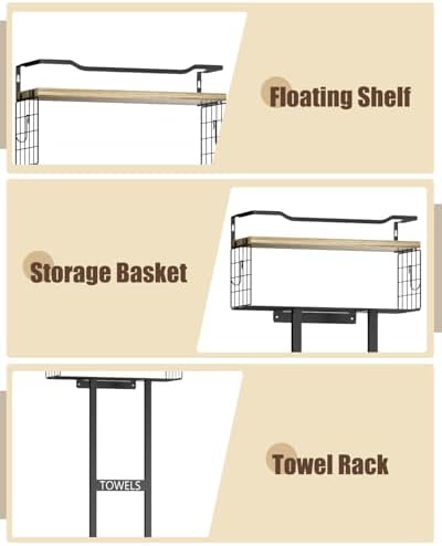 Aetyord Towel Racks for Bathroom - Wall Mounted Metal Rack with Wood Plank, Bathroom Storage Organizer, Towel Holder Stores 6 Large Rolled Towels Easily, Black with Wood Plank - Image 5