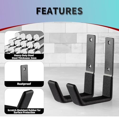Heavy Duty Steel Hooks - Wall Mount Organizer for Garage & Garden Tools, Hoses & More (4, Small) - Image 3
