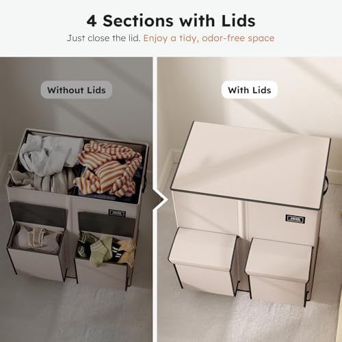 SOLEDI 180L Double Laundry Hamper with Lid and 2 Side Pockets, Dual Hamper - Image 6