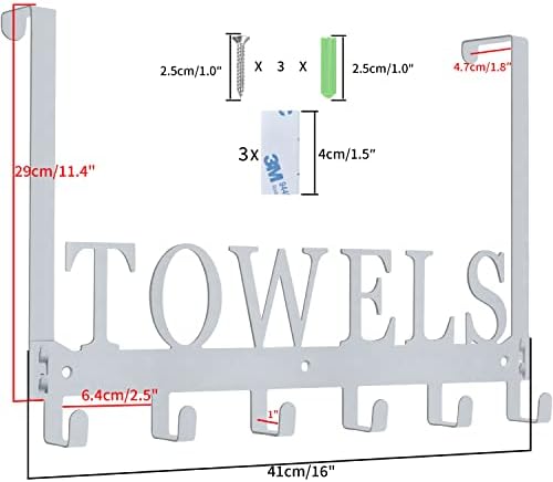 Over The Door Hooks, Towel Rack for Bathroom, Door Mount Towel Hooks Bath Towel Hanger for Bedroom Kitchen Pool Beach Towels Bathrobe Wall Mount Towel Holder for Bathrooms (6 Hooks, Silver Grey) - Image 3
