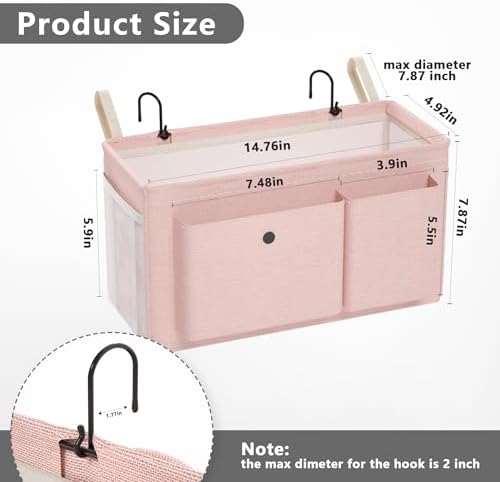 Bedside Caddy Bedside Storage Hanging Organizer for Bunk Dorm Bed Rail - Image 3
