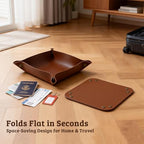 3 PACK PU Leather Jewelry Valet Tray Organizer, Foldable & Portable Catch All Bowl for Entryway Table, Nightstand, Desk & Travel | Storage Dish for Keys, Watch, Coin, Glasses (Brown) - Image 6