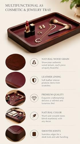 Valet Tray-Light Brown Wood Decorative Key Tray, Bedside Dump Holder.Catch All Tray Tray Decorative for Trinkets,Watches,Keys,Sunglasses. - Image 3