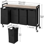 HOOBRO Laundry Sorter 4 Sections, Laundry Hamper with Wheels, 4 × 10.5 Gal (39.8L), Rolling Laundry Basket, Pull-Out and Removable Oxford Fabric Bags, Greige and Black BG04XY01 - Image 7
