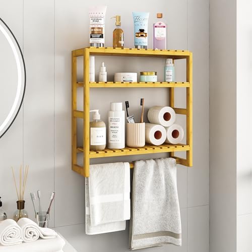 Galood Over The Toilet Storage Bathroom Shelves Wall Mounted 3 Tier Yellow - Image 2
